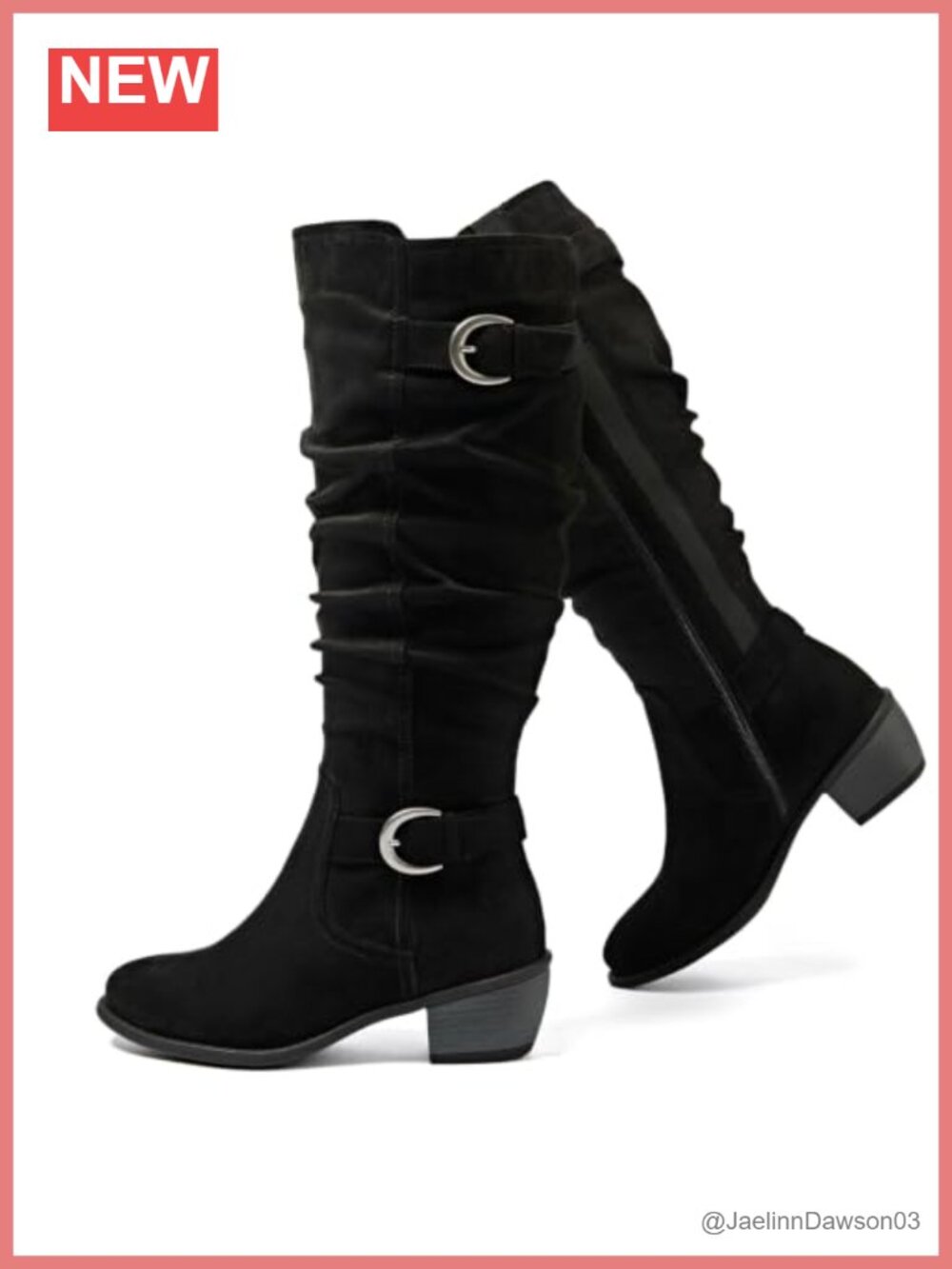 Women's Extra Wide Calf Low Heel Knee-High Boots Memory Foam Faux Leather